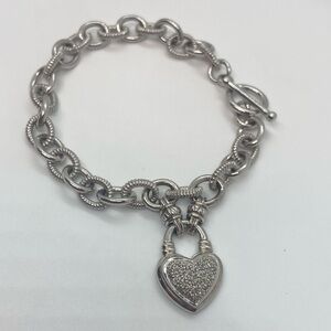 Sterling & Diamond Pave Heart Chunky Toggle Clasp Bracelet 7” | 22g | .25ct TDW